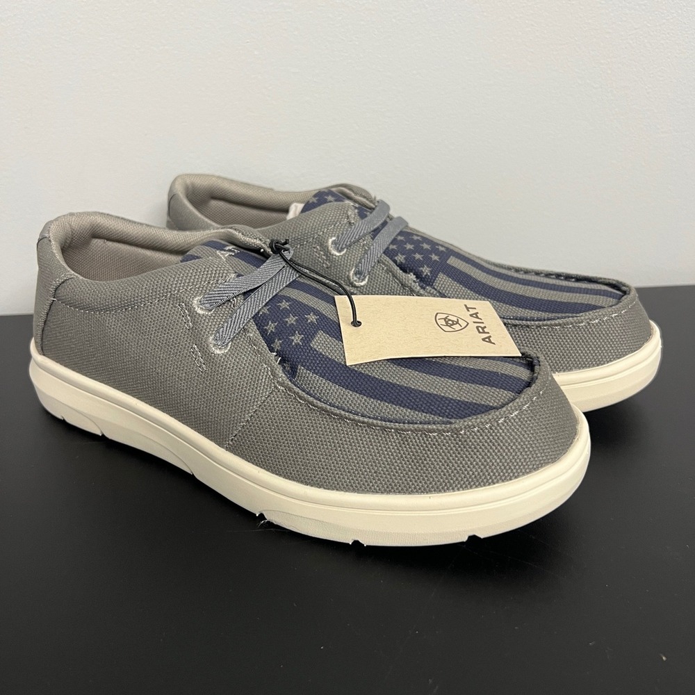 Ariat Kids Hilo Coastal Grey American Flag Slip On Shoes 10053643 Size 4 NEW